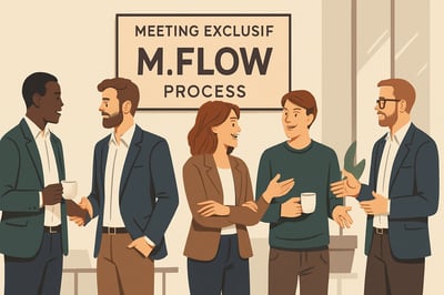 Illustration de networking entre entrepreneurs lors d’un meeting exclusif M.FLOW Process Illustration de networking entre entrepreneurs lors d’un meeting exclusif M.FLOW Process